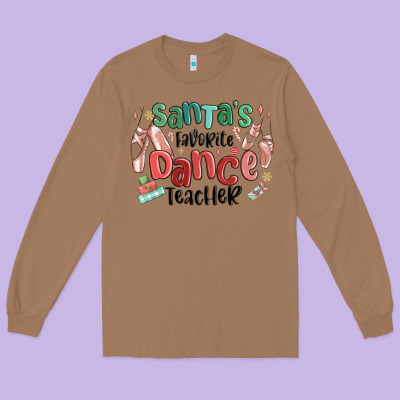 Santa's Favorite Dance Teacher Long Sleeve Tee Designed By Maliassmallbusiness