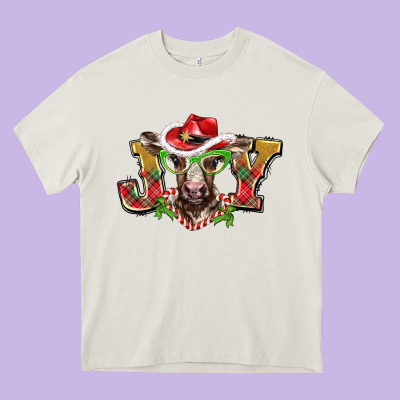Christmas Joy Baby Cow Heavy Core Tee Designed By Barkaloodesign