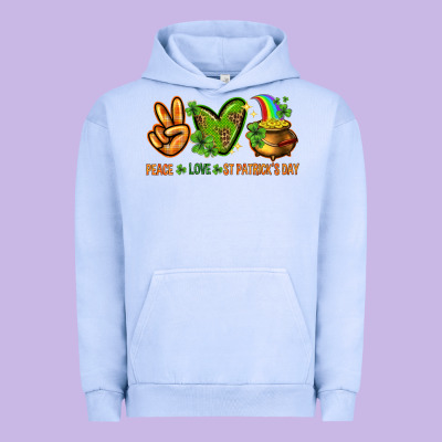 Peace Love St. Patrick's Day Urban Hoodie Designed By Howdyjamesfarm
