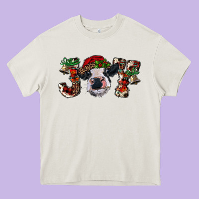 Christmas Joy With Heifer Cow Heavy Core Tee Designed By Ranaportraitstore