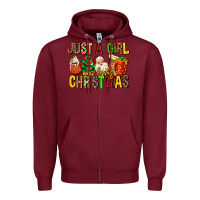 Burgundy just a girl who loves christmas Zipper Hoodie - MaliasSmallBusiness