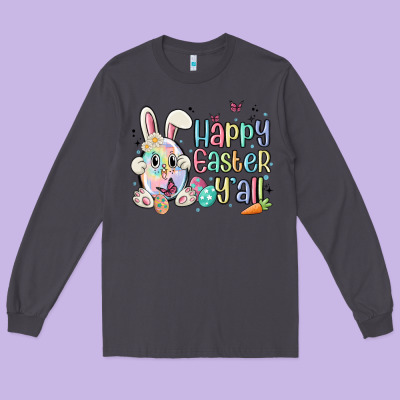 Happy Easter Y'all Long Sleeve Tee Designed By Maliassmallbusiness