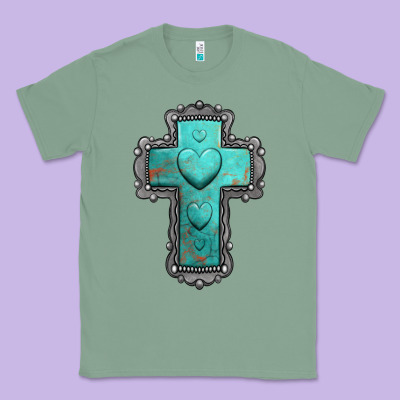 Turquoise Gemstone Cross Classic Tee Designed By Jasminsmagicworld