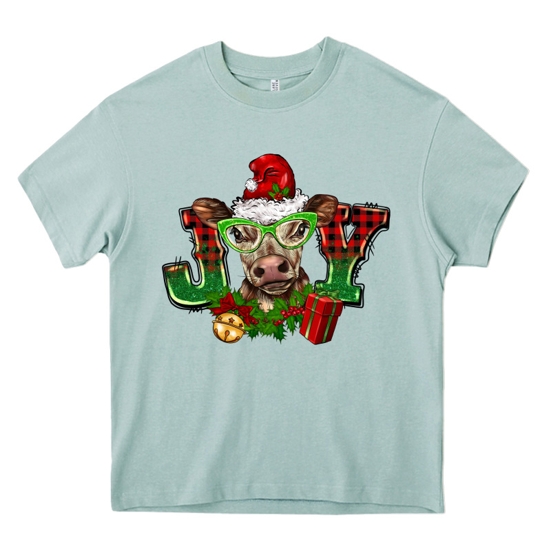 Christmas Joy Cow Heavy Core Tee by BarkalooDesign | Teevron
