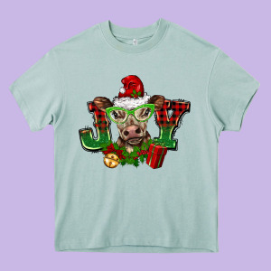Christmas Joy Cow Heavy Core Tee Designed By Barkaloodesign