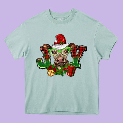 Christmas Joy Cow Heavy Core Tee Designed By Barkaloodesign
