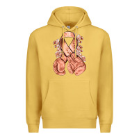 Antique Gold Uterine Cancer peach ribbon with boxing gloves Premium Hoodie - NancyCooperArtShop