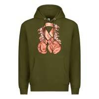 Army Green Uterine Cancer peach ribbon with boxing gloves Premium Hoodie - NancyCooperArtShop