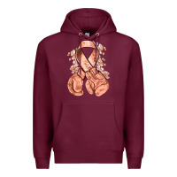 Burgundy Uterine Cancer peach ribbon with boxing gloves Premium Hoodie - NancyCooperArtShop