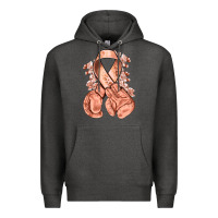 Charcoal Heather Uterine Cancer peach ribbon with boxing gloves Premium Hoodie - NancyCooperArtShop