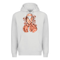Dove Grey Uterine Cancer peach ribbon with boxing gloves Premium Hoodie - NancyCooperArtShop