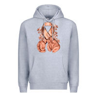 Heather Grey Uterine Cancer peach ribbon with boxing gloves Premium Hoodie - NancyCooperArtShop