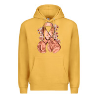 Mustard Uterine Cancer peach ribbon with boxing gloves Premium Hoodie - NancyCooperArtShop