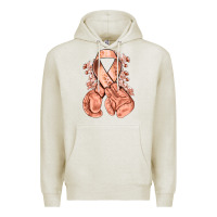 Oatmeal Heather Uterine Cancer peach ribbon with boxing gloves Premium Hoodie - NancyCooperArtShop