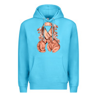 Ocean Blue Uterine Cancer peach ribbon with boxing gloves Premium Hoodie - NancyCooperArtShop