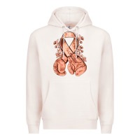 Pale Pink Uterine Cancer peach ribbon with boxing gloves Premium Hoodie - NancyCooperArtShop