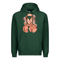 Sports Green Uterine Cancer peach ribbon with boxing gloves Premium Hoodie - NancyCooperArtShop