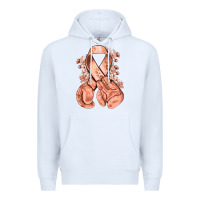 White Uterine Cancer peach ribbon with boxing gloves Premium Hoodie - NancyCooperArtShop