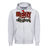 Heather Grey merry christmas Zipper Hoodie - MaliasSmallBusiness