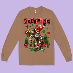 Dreaming Of A Wild West Christmas Cowboy Santa Long Sleeve Tee Designed By Maliassmallbusiness