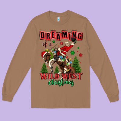 Dreaming Of A Wild West Christmas Cowboy Santa Long Sleeve Tee Designed By Maliassmallbusiness