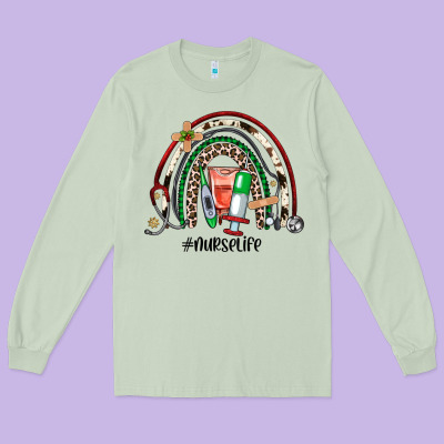 Christmas Nurselife Rainbow Long Sleeve Tee Designed By Jahusdesignshop