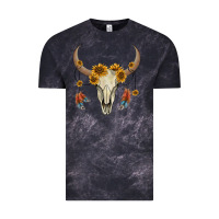 Cloud Black bull skull sunflowers and feathers Vintage Tee - AdoDesignShop