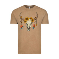 Vintage Coffee bull skull sunflowers and feathers Vintage Tee - AdoDesignShop