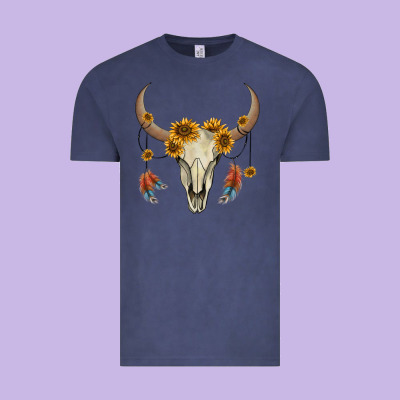 Bull Skull Sunflowers And Feathers Vintage Tee Designed By Adodesignshop