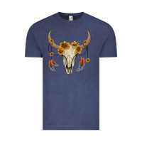 Vintage Denim bull skull sunflowers and feathers Vintage Tee - AdoDesignShop