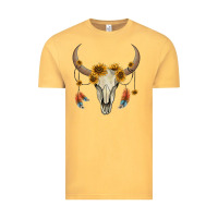 Vintage Mustard bull skull sunflowers and feathers Vintage Tee - AdoDesignShop