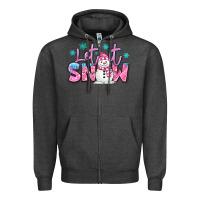 Charcoal Heather let it snow pink christmas snowman Zipper Hoodie - MaliasSmallBusiness