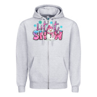 Heather Grey let it snow pink christmas snowman Zipper Hoodie - MaliasSmallBusiness
