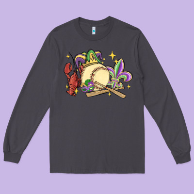 Mardi Gras Baseball Long Sleeve Tee Designed By Maliassmallbusiness