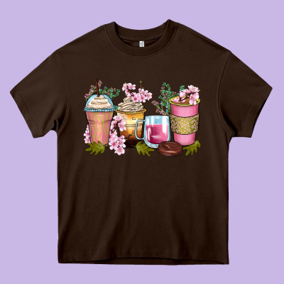 Flowers Coffee Cups Heavy Core Tee Designed By Zillion Design Studio