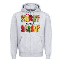 Heather Grey merry and bright Zipper Hoodie - MaliasSmallBusiness