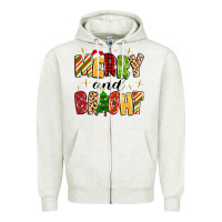 Oatmeal Heather merry and bright Zipper Hoodie - MaliasSmallBusiness