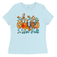 Baby Blue oh my gourd i love fall Ladies Tee - Zillion Design Studio