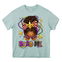 Bead Me Mardi Gras Afro Messy Bun Heavy Core Tee | Teevron