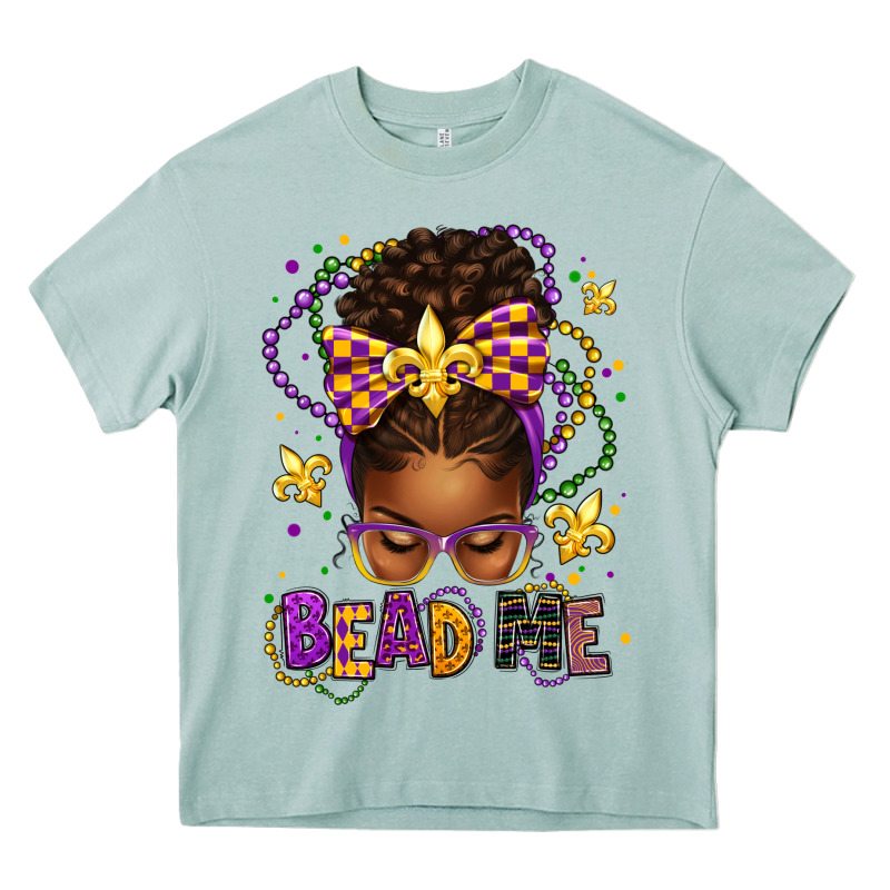 Bead Me Mardi Gras Afro Messy Bun Heavy Core Tee by texasbilliewilder | Teevron