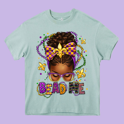 Bead Me Mardi Gras Afro Messy Bun Heavy Core Tee Designed By Texasbilliewilder