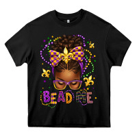 Black bead me mardi gras afro messy bun Heavy Core Tee - texasbilliewilder