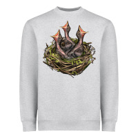 Heather Grey Bird Nest With Baby Birds Heavyweight Sweatshirt - LillyAllenDesigns