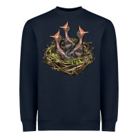 Navy Bird Nest With Baby Birds Heavyweight Sweatshirt - LillyAllenDesigns
