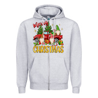 Heather Grey merry christmas gnomes truck Zipper Hoodie - MaliasSmallBusiness