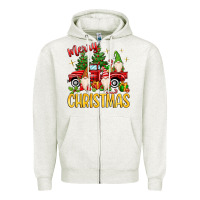 Oatmeal Heather merry christmas gnomes truck Zipper Hoodie - MaliasSmallBusiness