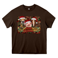 Chocolate Brown merry christmas farm animals Heavy Core Tee - RanaPortraitStore