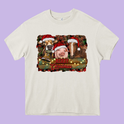 Merry Christmas Farm Animals Heavy Core Tee Designed By Ranaportraitstore