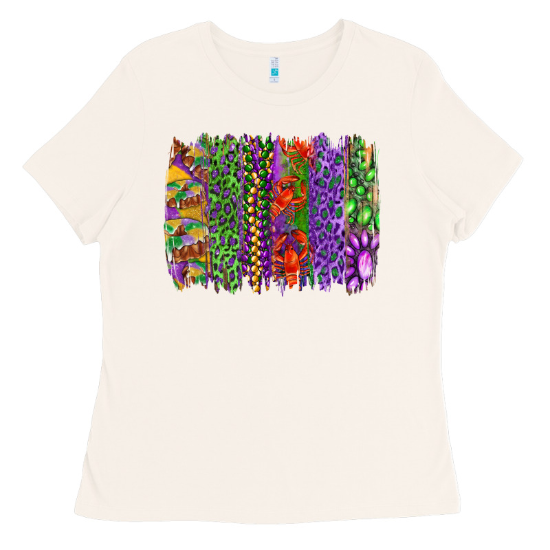Mardi Gras Brush Strokes King Cake And Craw Fish Ladies Tee by RanaPortraitStore | Teevron