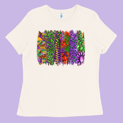 Mardi Gras Brush Strokes King Cake And Craw Fish Ladies Tee Designed By Ranaportraitstore